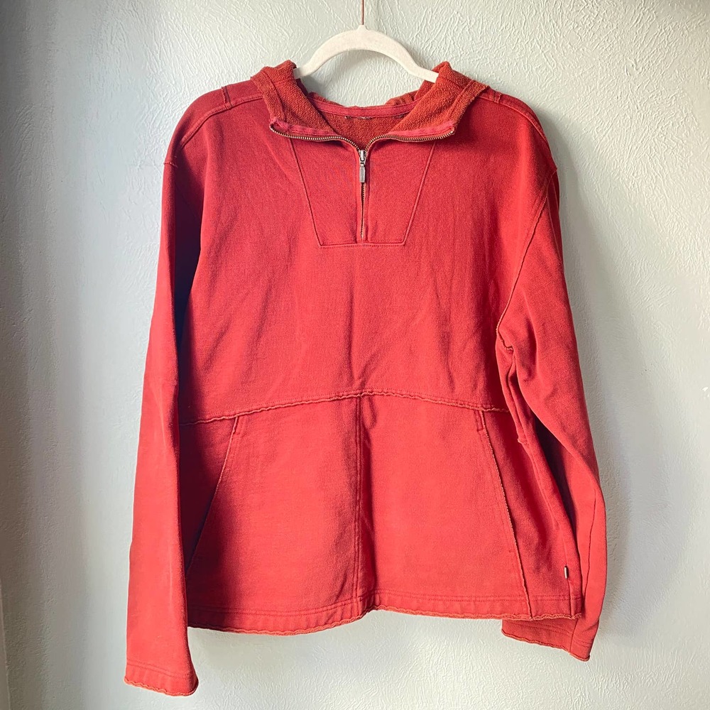 Vintage REI Faded Red Cotton Quarter Zip Hooded Sweater Women's Size L